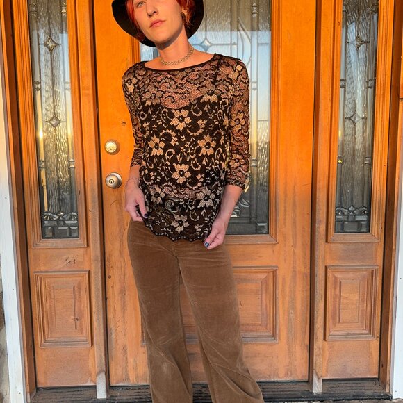 Gold Black Floral lace Blouse - Picture 6 of 6